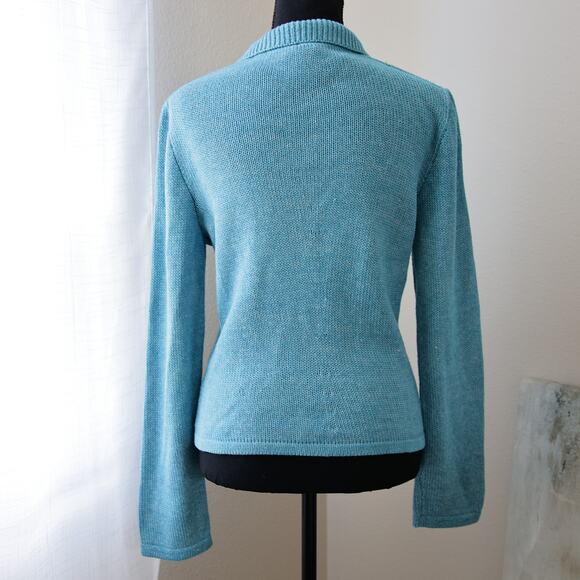 Krizia Maglia Italy sky blue crochet knit cardigan size S - Picture 3 of 5